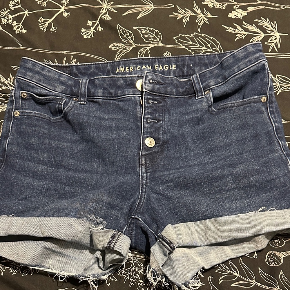 American Eagle Outfitters Dark Blue Rolled Hem Denim Shorts